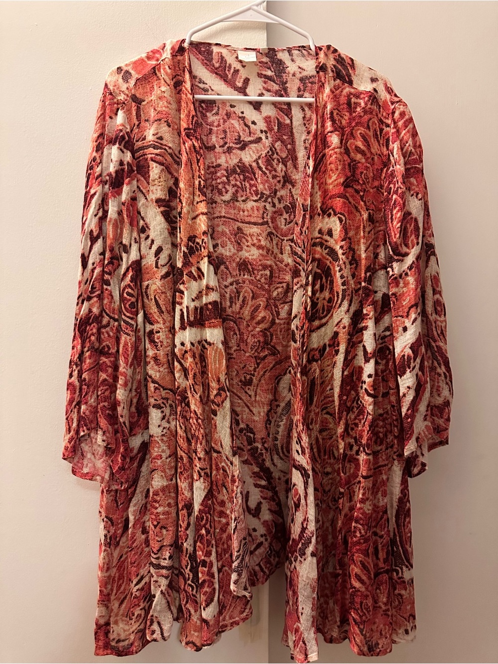 Jones New York Red & Rust Open Front Boho Kimono Cardigan Aesthetic 2X 100% Line